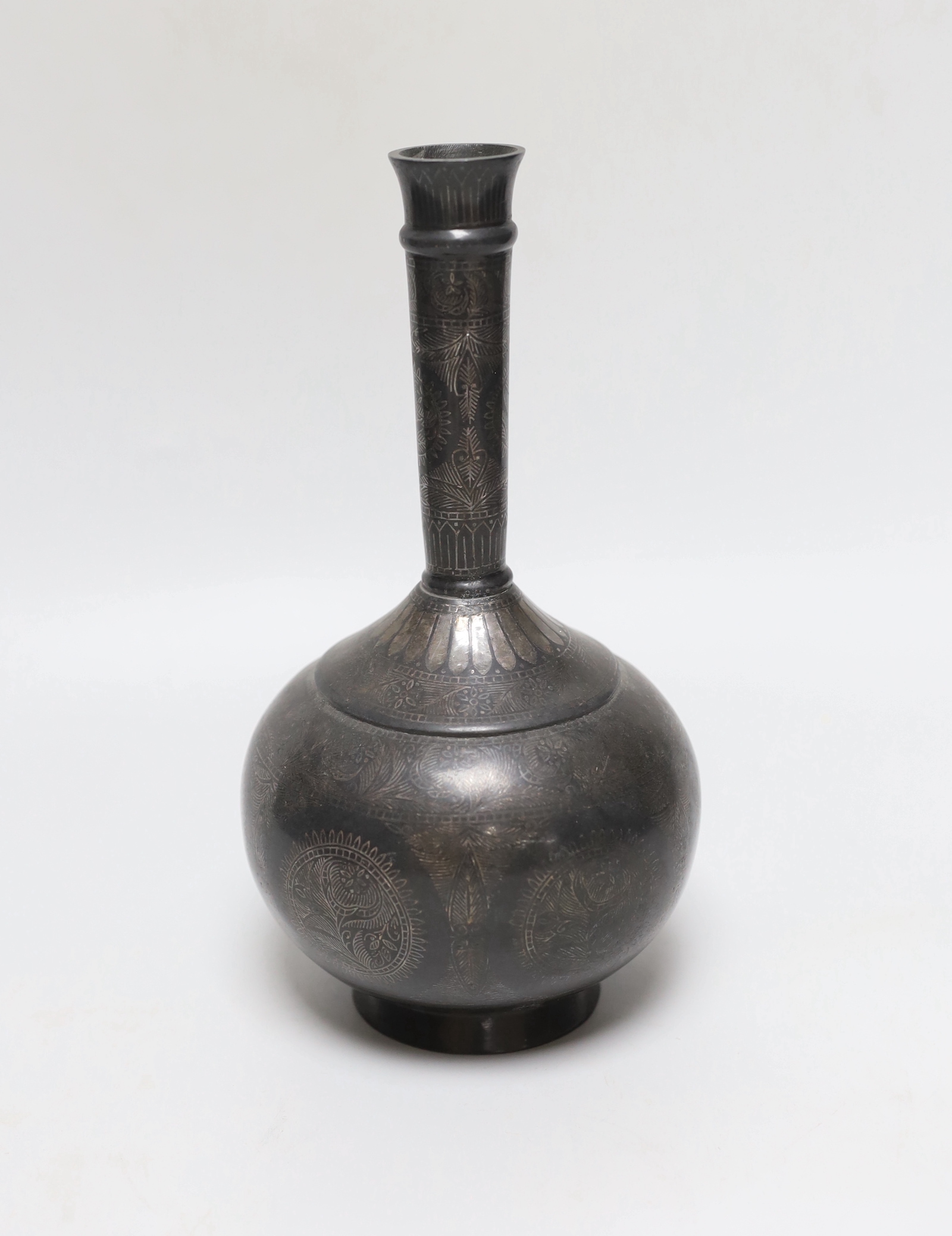 An Indian Bidriware bottle vase, 23cm